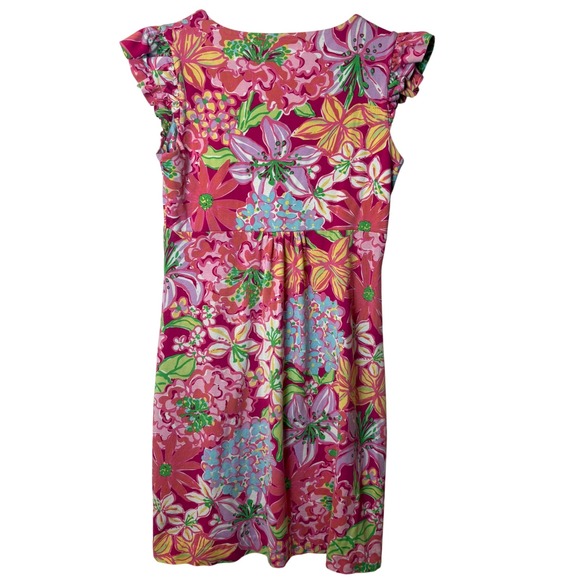Lilly Pulitzer Pink Floral Cottagecore Silk Blend Ruffle Sleeve Summer Dress M - Picture 4 of 9